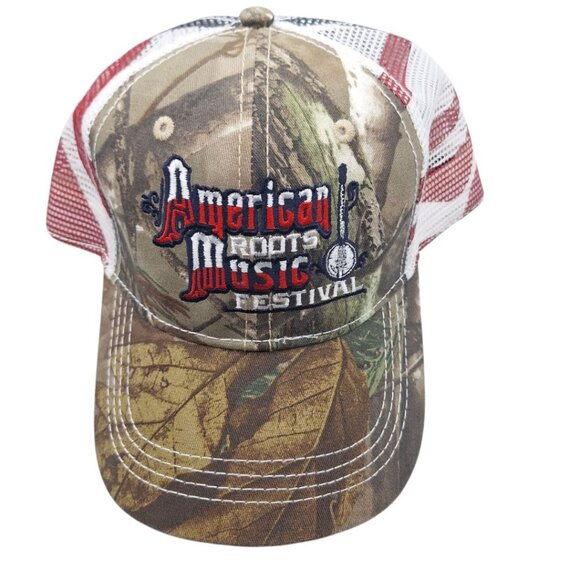 American Roots Music Festival Hat Cap American Flag Mesh Adjustable Tags Banjo - Picture 10 of 10